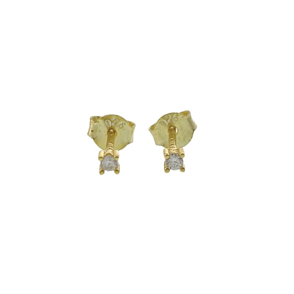 Vintage Sterling Silver 925 Gold-Tone Cubic Zirconia Stud Earrings